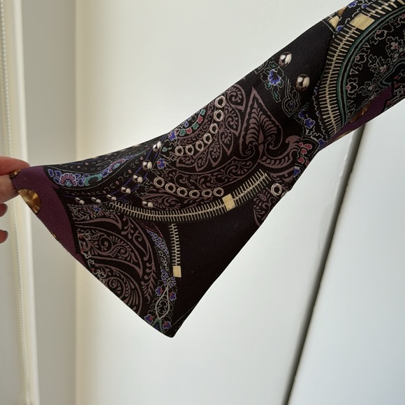 Etro paisley print dress purple black blue flare sleeves size 40 4 to 6 lined - Picture 2 of 8
